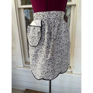 Vintage 1950s Half Apron Cotton Black/White Floral Retro